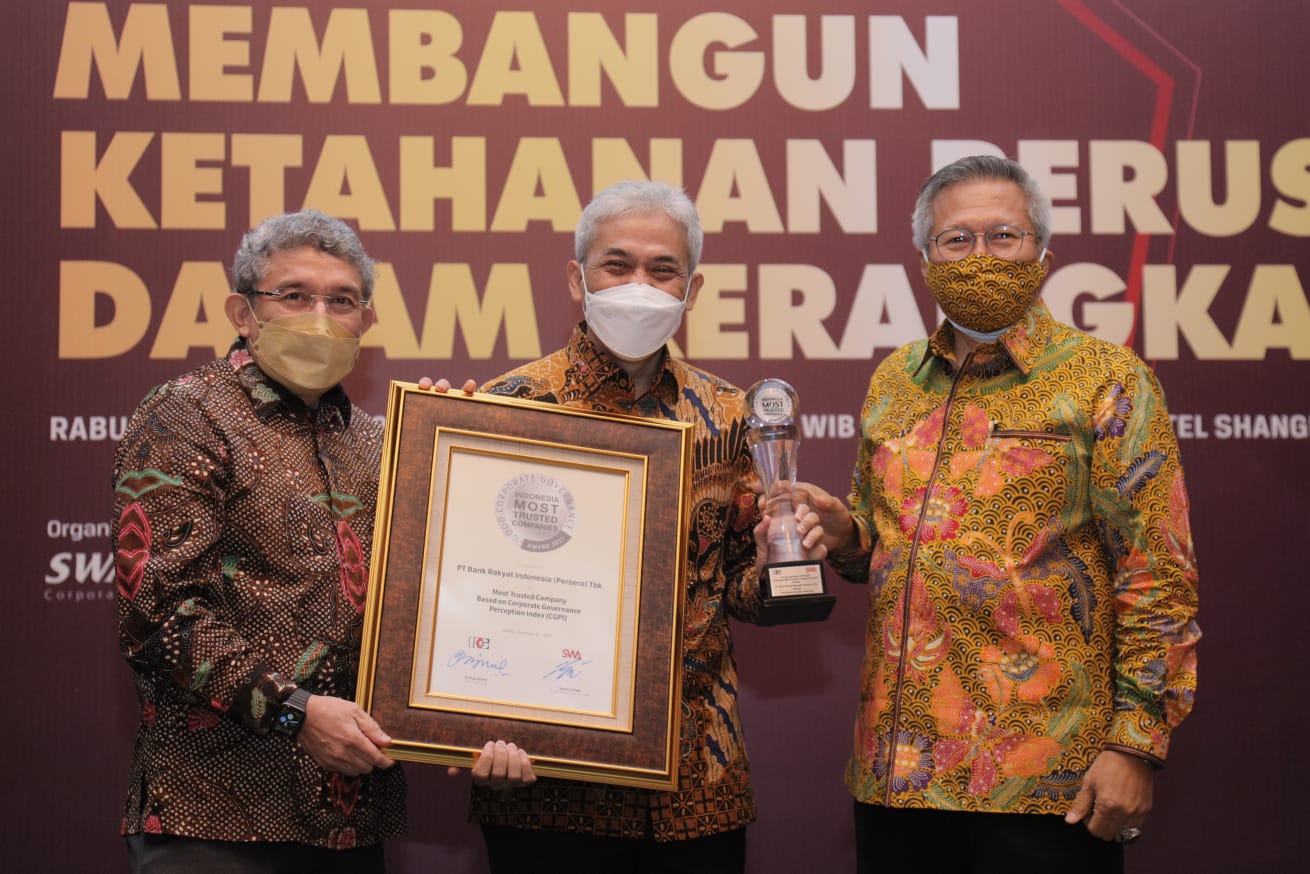 KONSISTEN TERAPKAN GOOD CORPORATE GOVERNANCE, BRI SABET PENGHARGAAN MOST TRUSTED COMPANY 2021