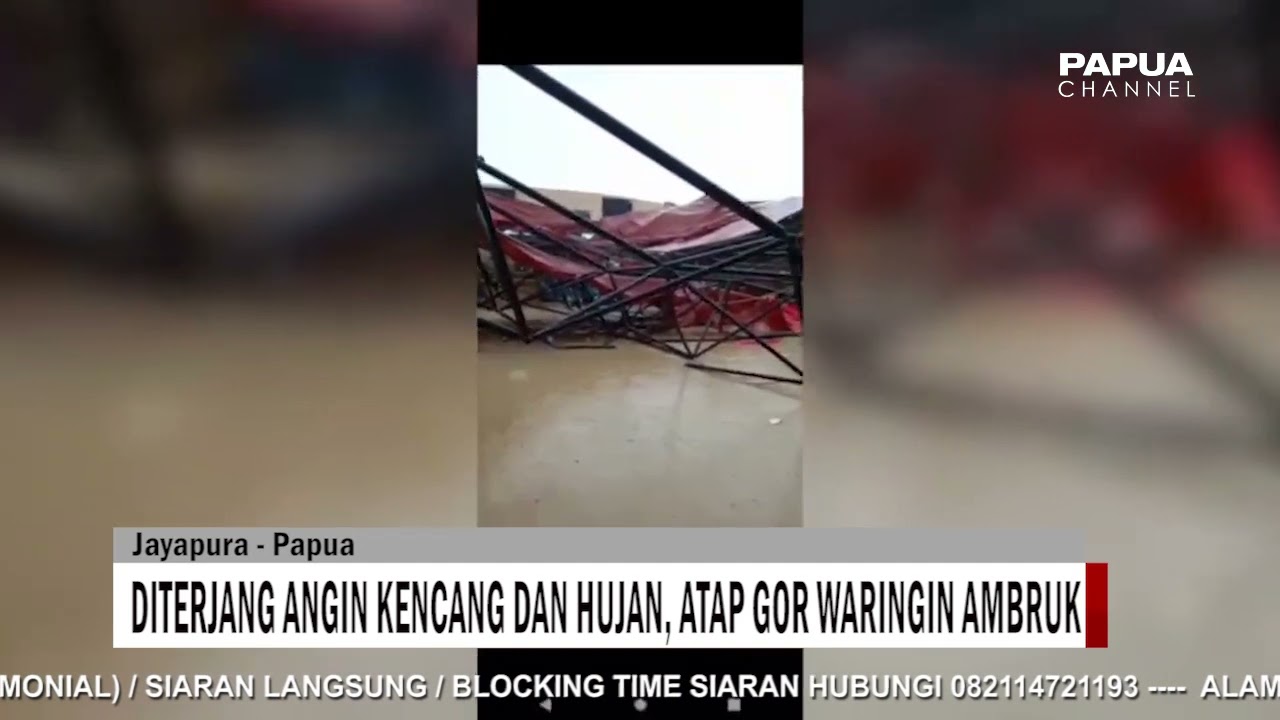 DITERJANG ANGIN KENCANG DAN HUJAN, ATAP GOR WARINGIN KOTA JAYAPURA AMBRUK 